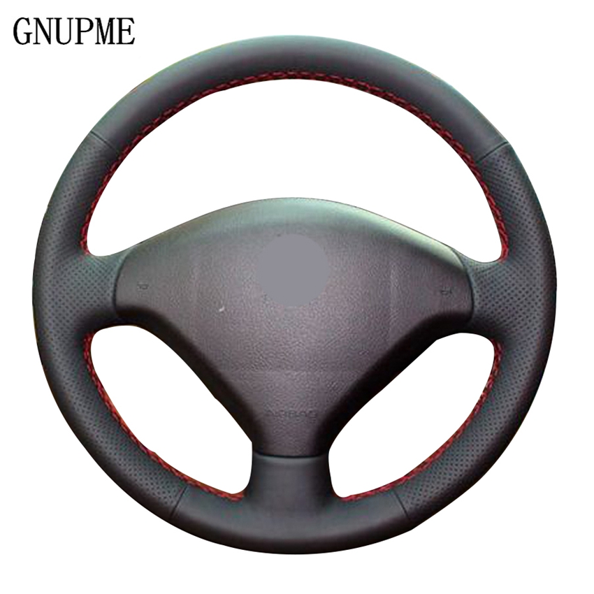 

DIY Black Hand Sewing Steering Wheel Cover Sofe Artificial Leather Car Steering Wheel Cover for Peugeot 307