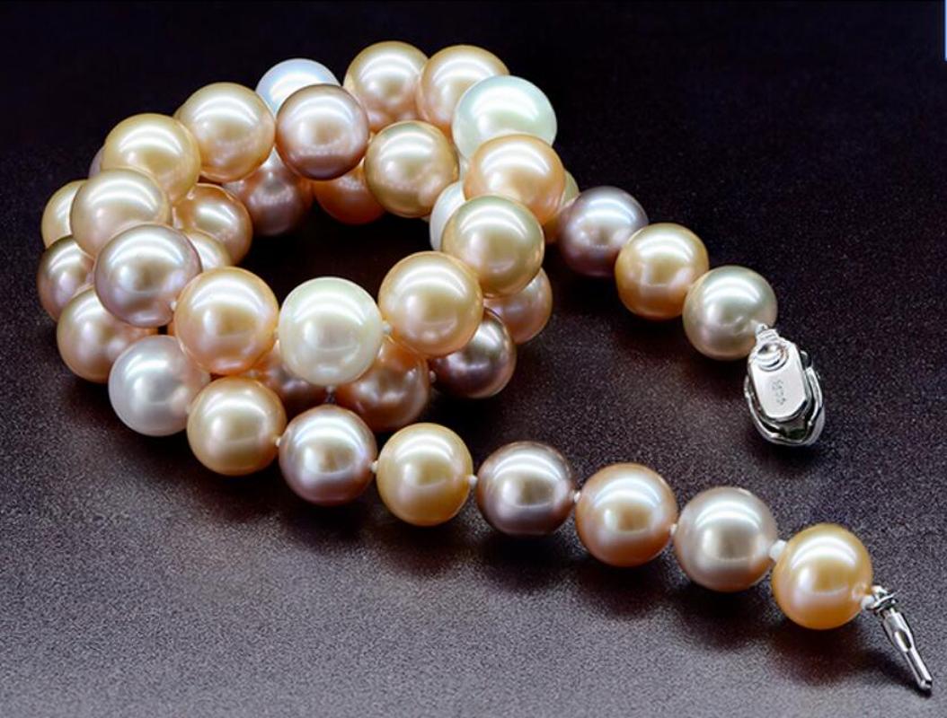 

gorgeous 10-11mm south sea round multicolor pearl necklace 18inch 36