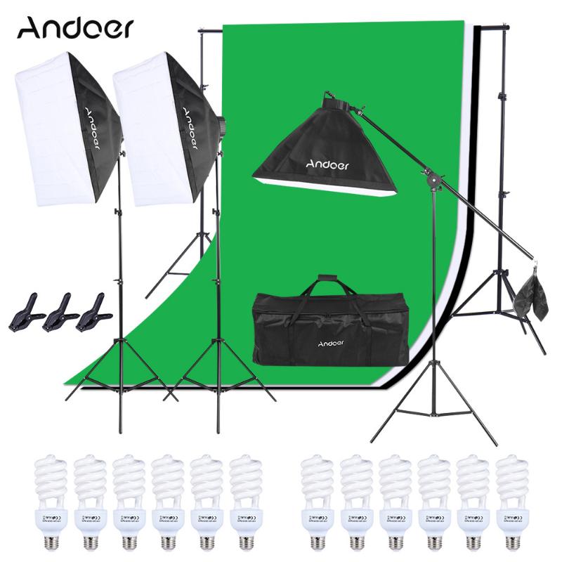 

Andoer Photo Studio Lighting Kit Softbox +Light Stand+Bulb +Bulb Socket +Cantilever Stick +Backdrop+Backdrop Stand +Spring Clamp