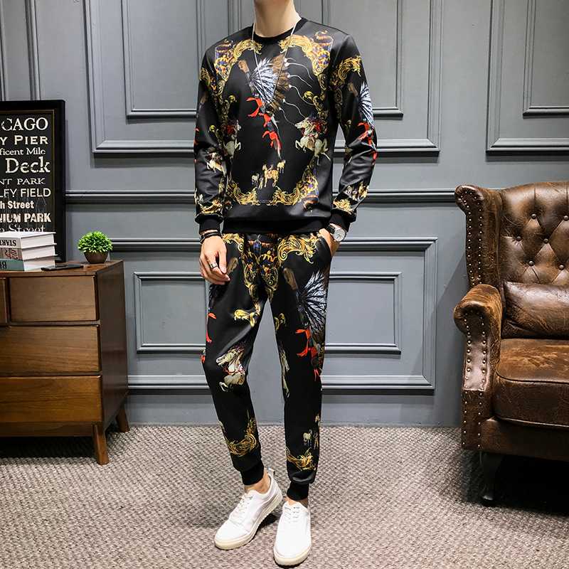 

Casual Sweatshirts+Sweatpants 2 Piece Sets Chinese Style Tracksuit +Jogger Pants Suits Luxury Men's Sets Street Hip Hop Pullover, 8888