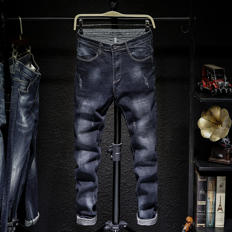 

Men Black Skinny Jeans Casual Denim Jeans Pants New Spring Summer Stretch Slim Solid Pencil Pants Long Plus Size 38