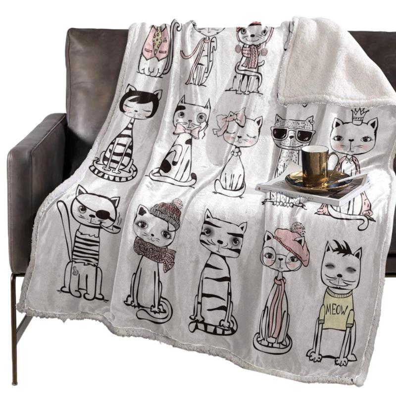 

Cartoon Cat Blanket Floral Fleece Blanket for Kids Girl Couch Soft Plush Bedspreads Quilt Drop Ship Blankets for Beds