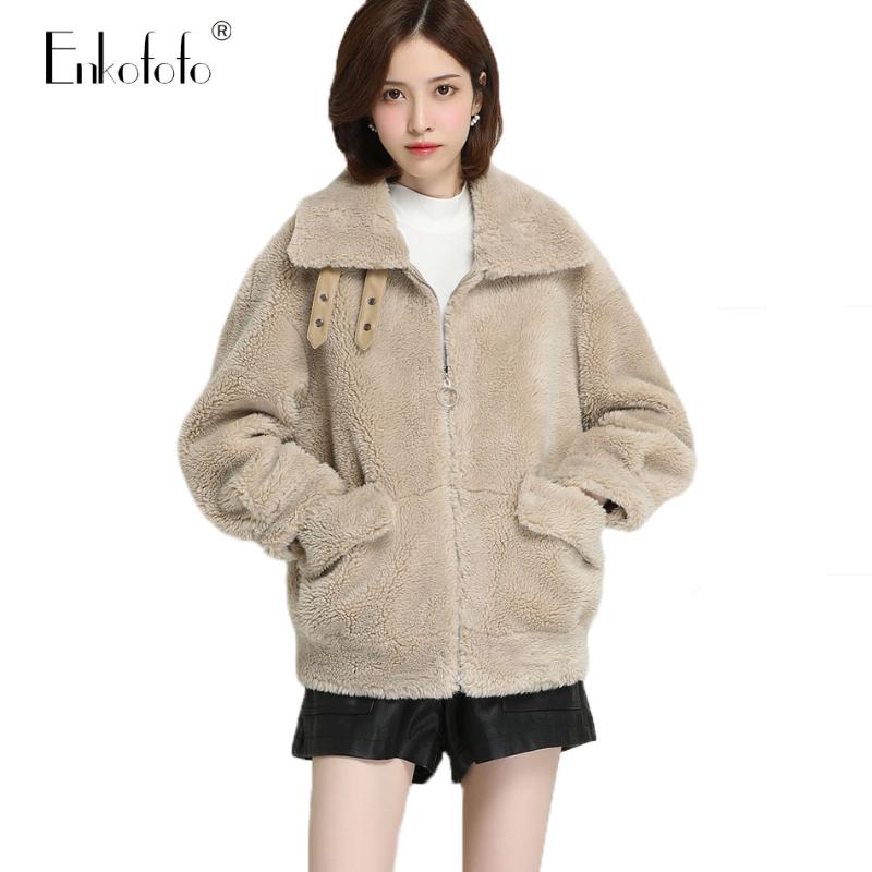 

Winter Women High Quality Faux Lamp Sheep Fur Coat Luxury Loose Lapel OverCoat Thick Warm Plus Size Female Plush Coats Plus Size, Blue