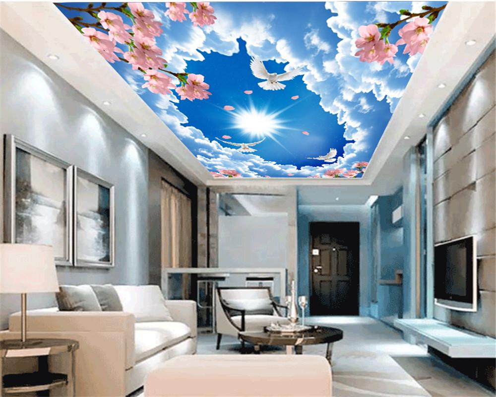 

Custom 3d Landscape Zenith Wallpaper Delicate Peach Blossoms Beautiful Cloud Sky Interior Decoration Wallpaper, As pic
