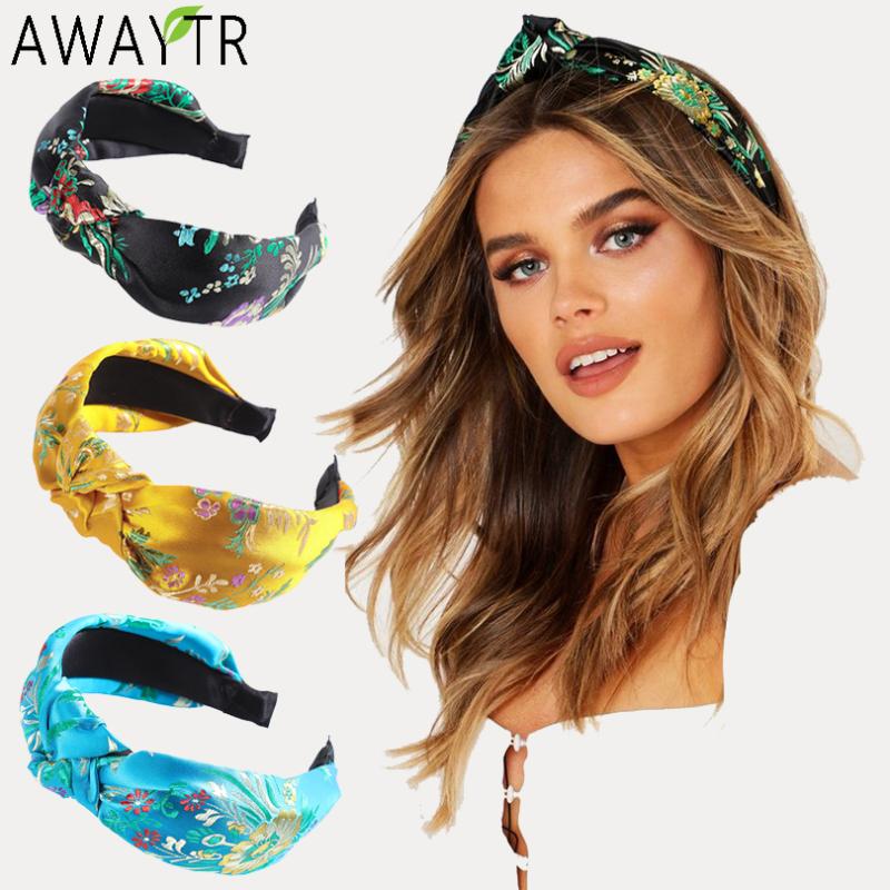 

AWAYTR New Headband Retro Women Hair Accessories Wide Headpiece Color Flower Knotted Hair Hoop Lady Hairband Bohemia Head Wrap