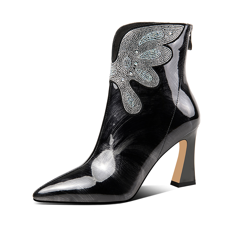 

Elegant Women Ankle Boots Genuine Leather High Heels Women Boots Office Ladies Autumn Winter Party Dress Shoes, Black