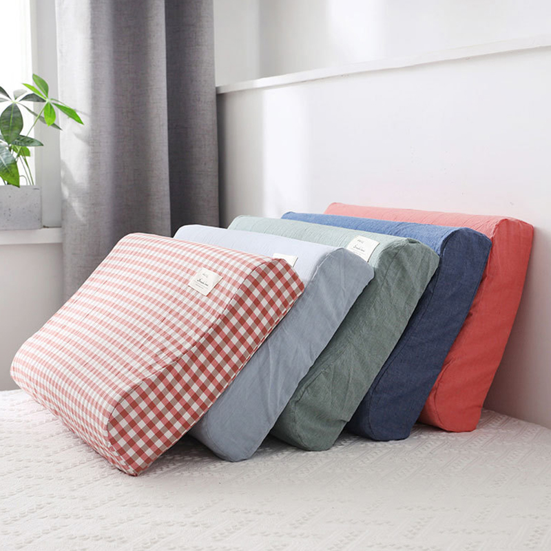 

Solid Color Cotton Sleeping Pillow Case Brief Style Plaid Pillowcases Latex Pillow Case Cover 30x50CM/40x60CM, 01