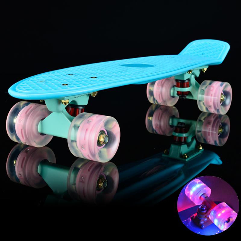 

22 Skateboard Penny Board Mini Cruiser Board 22" Retro Skate Complete Flashing wheel, Bianqi