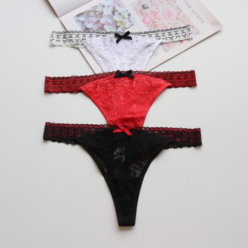 

3Pcs Underwear Set Lace Women' Panties Set Women Plus Size Sexy Lingerie Panty Thongs and G String Tanga T-back Seamless String, Set 3