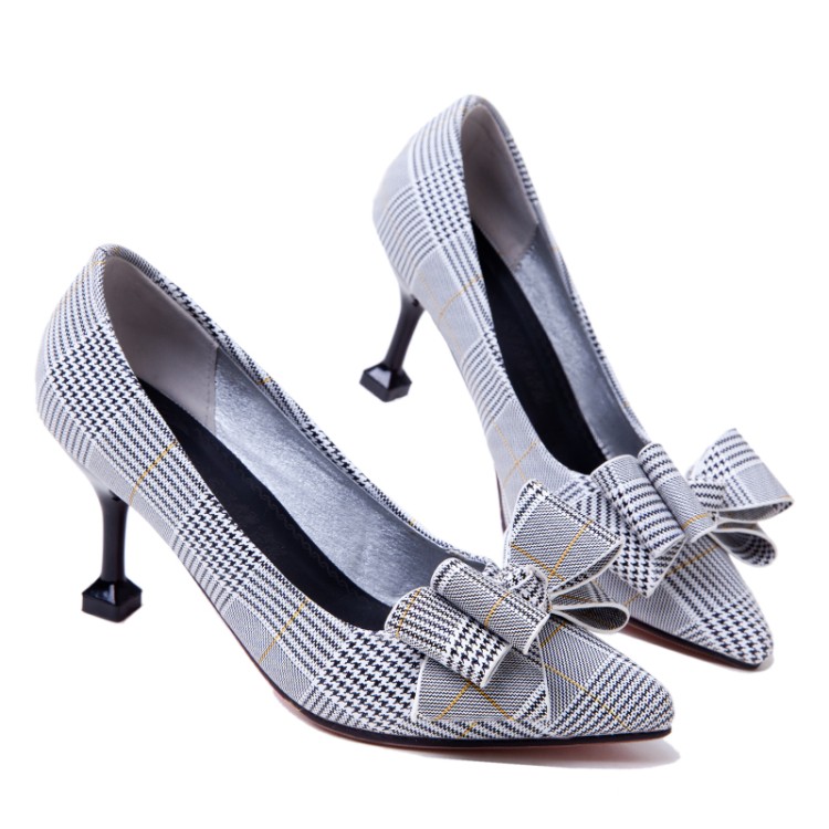 

Big Size Pointed Plaid single shoes ladies high heels women shoes woman pumps, Green