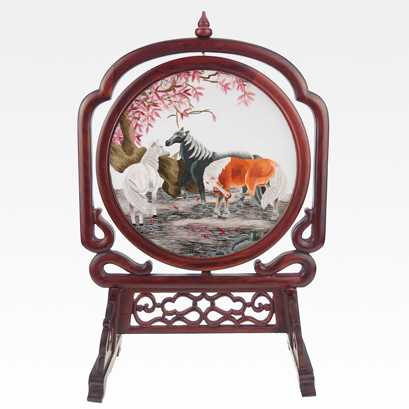 Free DHL Home Decoration Chinese Ornaments Crafts Hand Silk Embroidery Design Works with Bubinga Frame Living Room Business Gifts with box-image-573746196