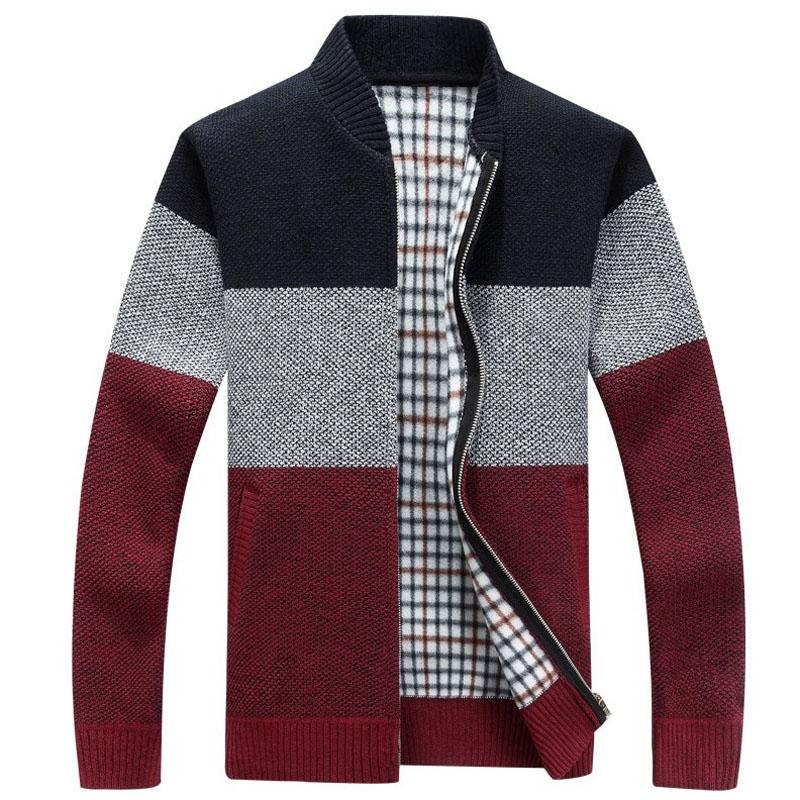 

Autumn Winter Patchwork Sweaters Men Casual Thick Warm Cardigan Cashmere Coats Autumn Sweatercoat Jackets Knitted Zipper Coat, Blue