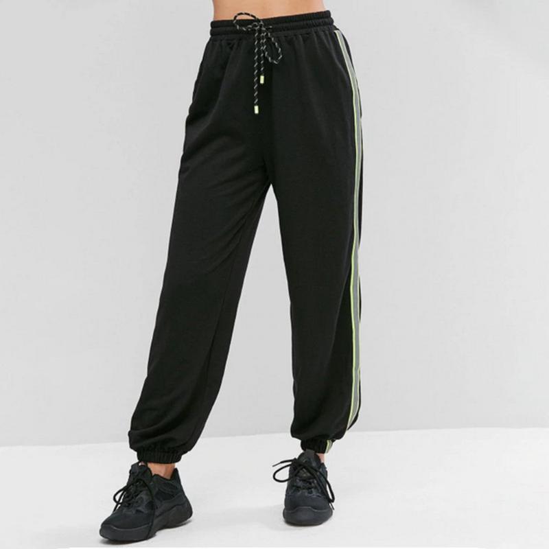 

Women's Yoga Trousers Drawstring Luminous Casual Outdoor Sports Pants 2020 New Mid Wasit Gym Exercise Running Jogging Pants, Black