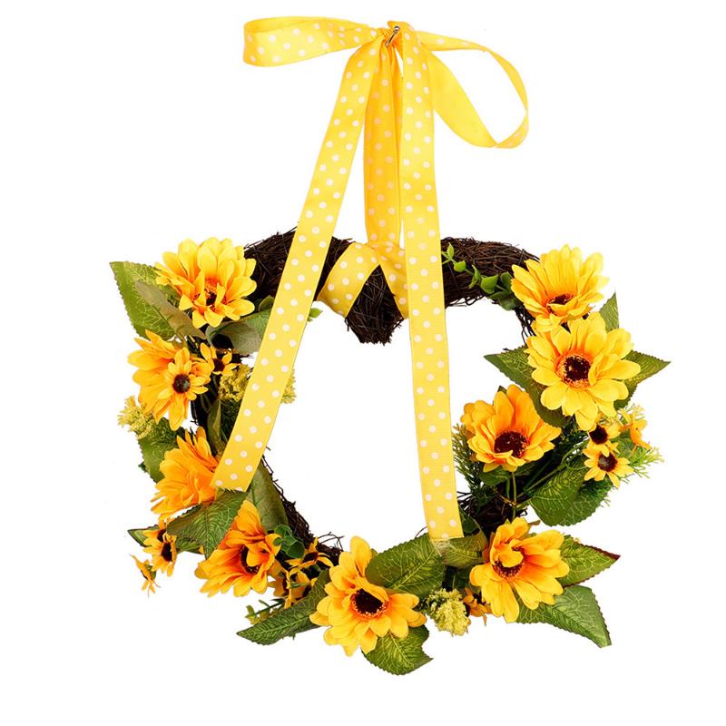 

Creative Ribbon Sunflower Wreath Door Hanging Holiday Home Shopping Mall Window Pendant Hanging Garland, Multi