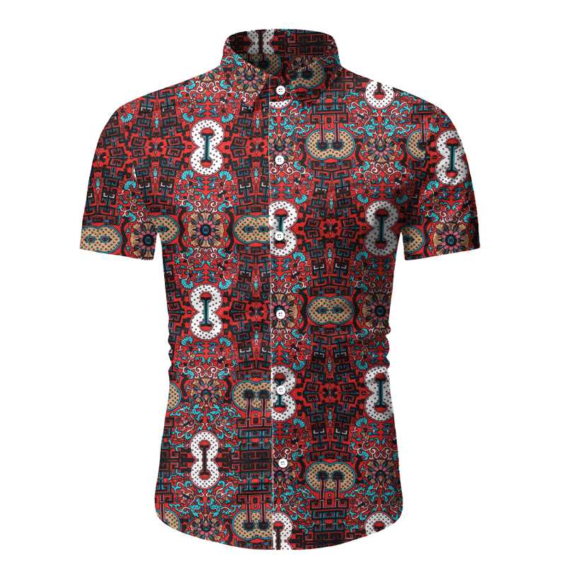 

2020 Men Print Shirt Summer Style Floral Print Beach Hawaiian Shirt Men Casual Short Sleeve Hawaii Casual Holiday Clothing, Red