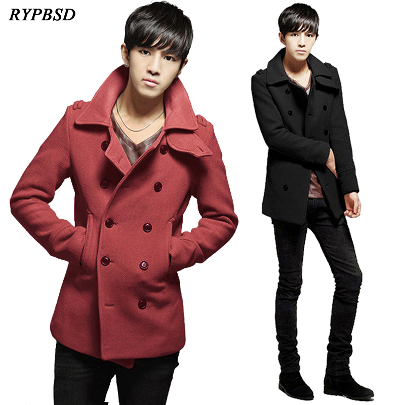 

2020 New Winter Men Wool Coat Fashion Slim Tide Brand Solid Color Men Woolen Coat Double-breasted Casual Long Woolen Jacket, Beige