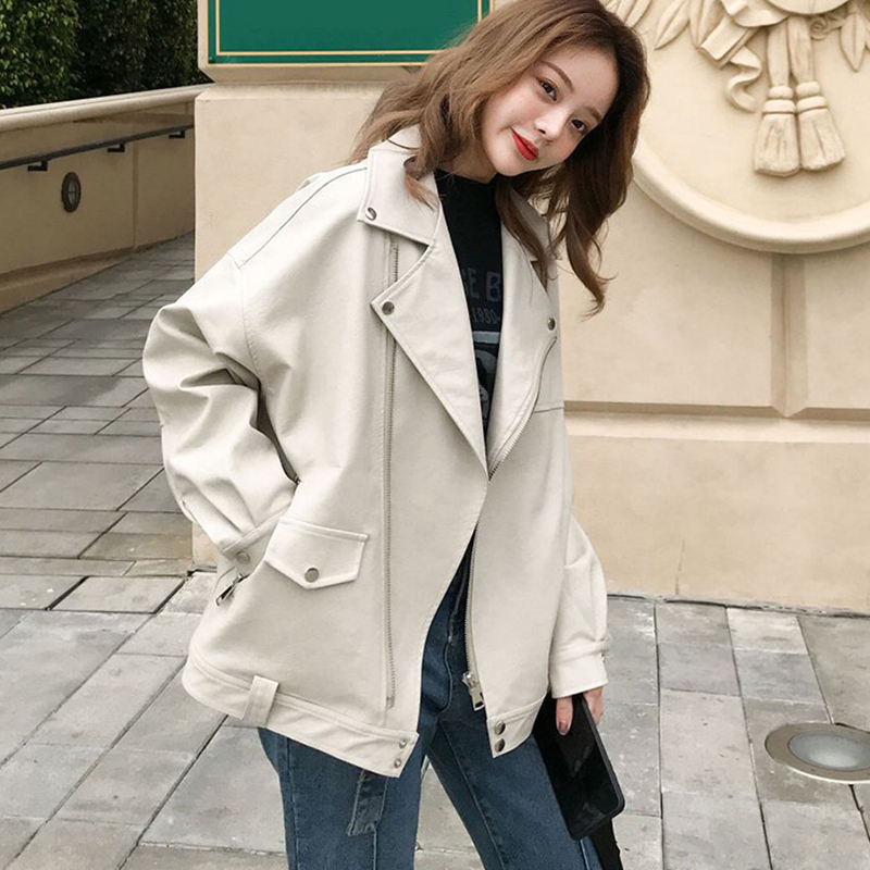 

JULY' SONG Women PU Faux Leather Jacket Lady Spring Autumn Casual Fashion Oversized Classic Motorcycle Coat Streetwear Female, Color02