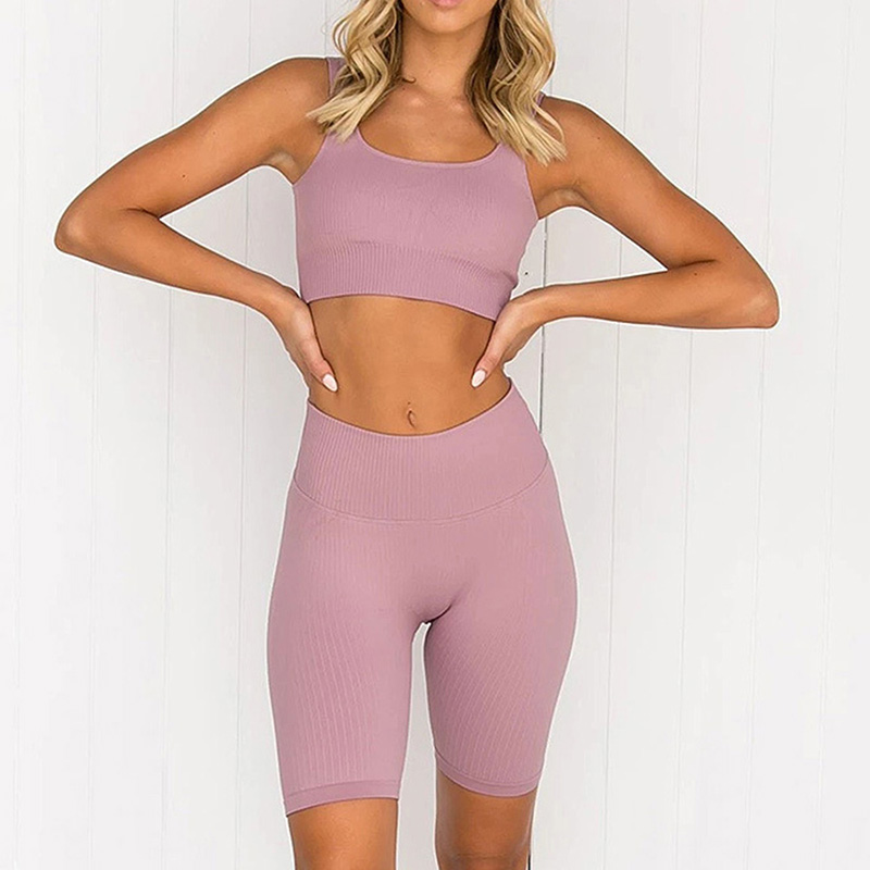 

2pcs/set Yoga Sets Women Seamless Shorts High Waisted Sports Pants Outdoor Biker Leggings Women Sports Gym Set, Black