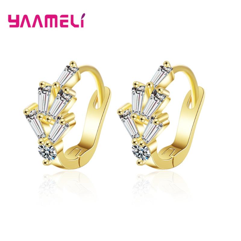 

Hoop & Huggie 925 Sterling Female Earrings Leaf Shape Colorful Crystals Paved Pretty For Women Party Wedding Jewelry