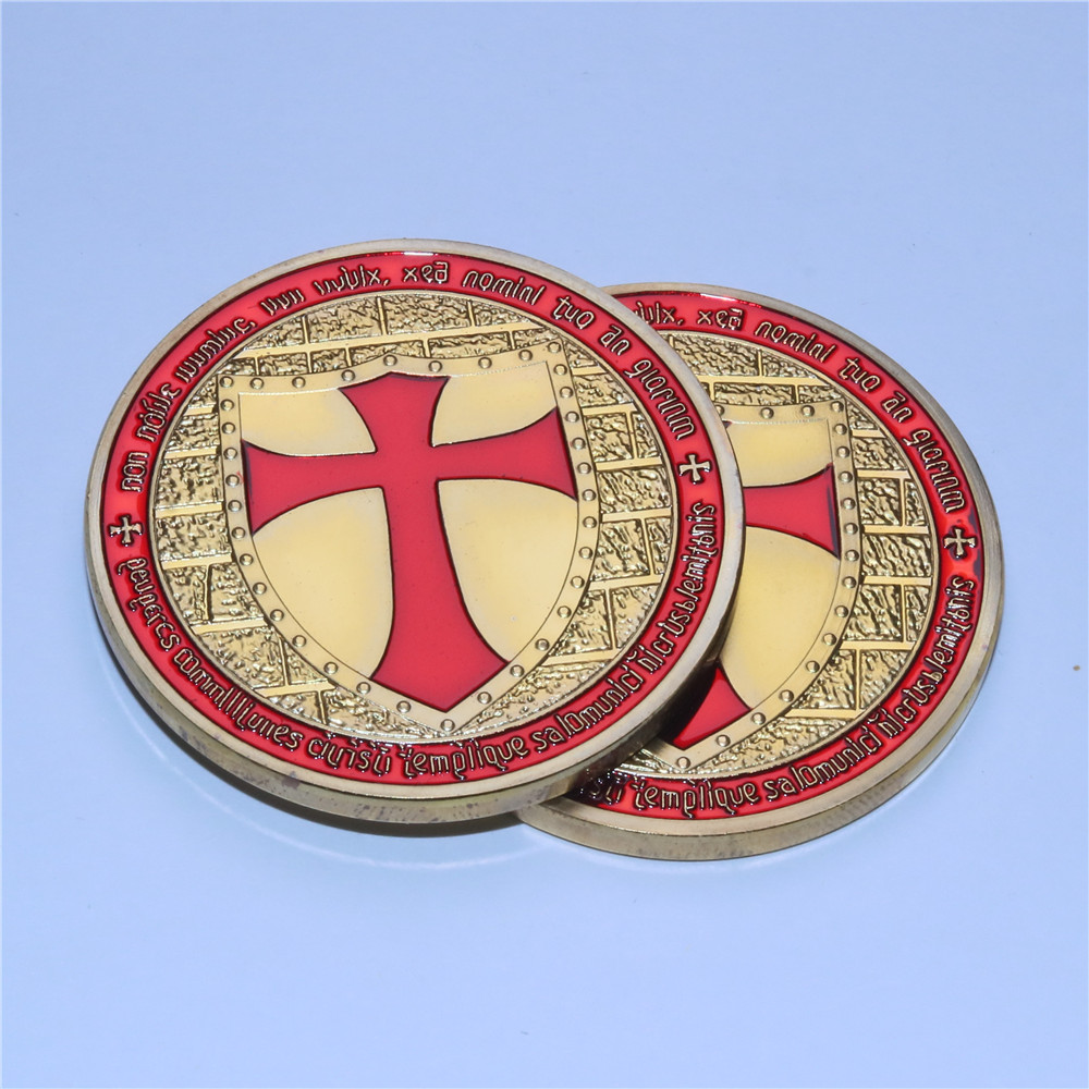 

Knights Templar Medallion Poker Guard Gold Red Cross Challenge Coin 5pcs/lot Free Shipping