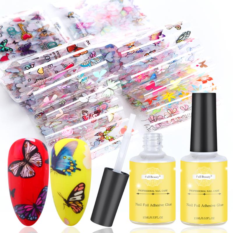 

1 Set Nail Transfer Foil Adhesive Glue For Mixed Butterfly Flower Stickers Sliders Polish Nail Art Decoration Manicure LAXK102-1
