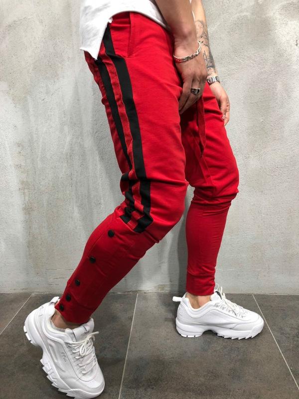 

2020 Casual Pants Men Hip Hop Skinny Trousers Track Bottom Sweatpants Streetwear Man Pant Side Stripe Fashion Mens Joggers Pants, Black red no logo