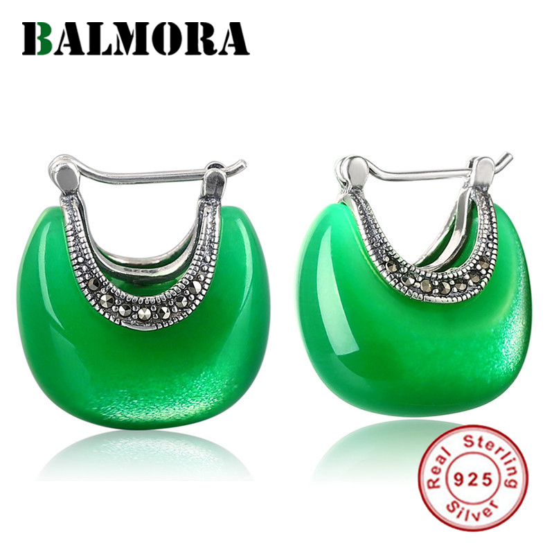 

BALMORA Real 925 Sterling Silver Retro & Elegant Opal Stud Earrings for Women Lady Gift Ethnic Moon Shape Fashion Jewelry