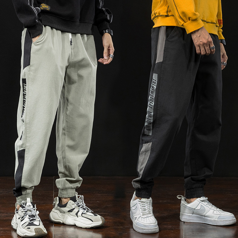 

Autumn Newly Fashion Men Jeans Stripe Spliced Designer Casual Cargo Pants Men Harem Trousers Streetwear Hip Hop Joggers Pants, Black