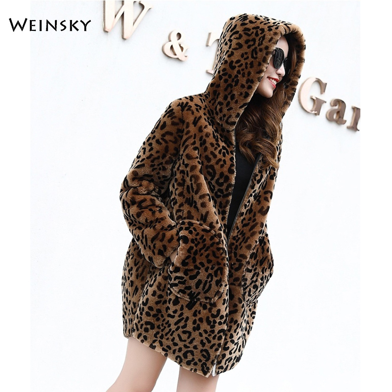 

Casual Style Warm Leopard Outwear Winter Women Faux Fur Thick Long Teddy Bear Coat 2020 Fashion Female Overcoat