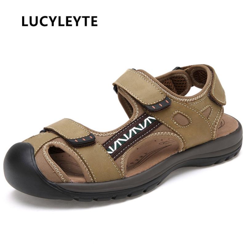 

LUCYLEYTE 2020 summer men's breathable baotou outdoor shoes wild outdoor round men's beach shoes, Coffee