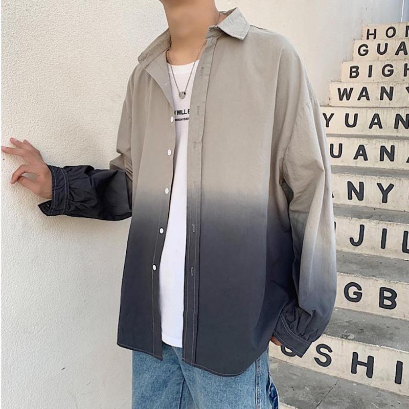 

Regular Color Gradient Long Sleeves Turn-down Collar Men Casual Top Shirt Coat Polyester Cotton Hand Wash Turn-down Collar Casua, White