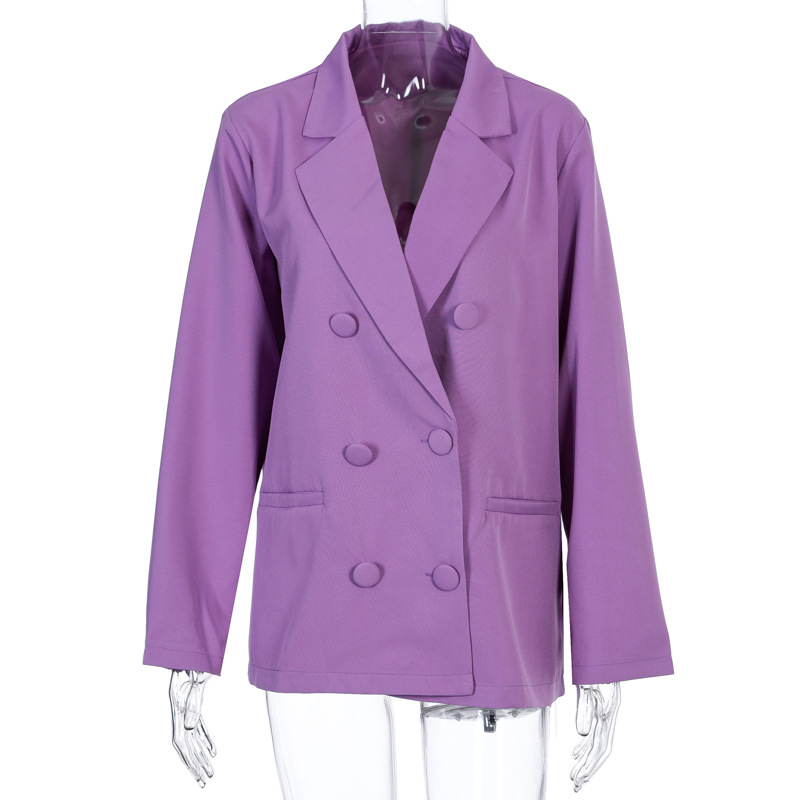 

Women' Fashion Jacket 2020 New Autumn TOP Quality Classical Pure Color OutWear Double-breasted Casual Suit 5-Style Available Size -L, White