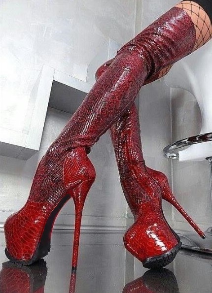 

Luxury Red Snake Leather High Platform Over Knee Boots Sexy Slim Style High Boots Round Toe Python Pattern Ridding Women, As picture