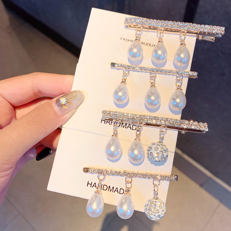 

New Women Luxury Shining Crystals Pearls Barrettes Elegant Headband Hair Clips Sweet Hairpins Lady Fashion Hair Accessories