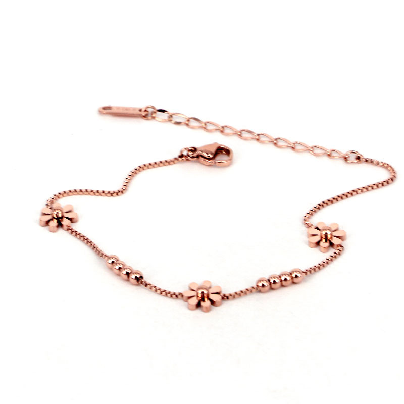 

Fashion Stainless Steel Daisy Bangle Small Bead Ball Flower Charm Chain Bracelet Xmas Woman Girl Party Gift