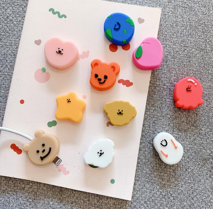 

50pcs/lot Ghost Bear Dog Peach Cartoon Usb Charger Cable Winder Protector for iPhone USB Cable Charger Protector Phone Holder