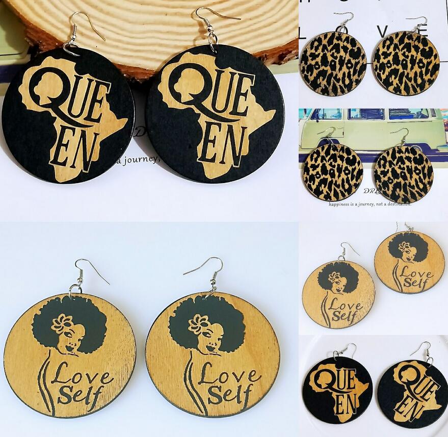 

New wooden earrings geometric African black carved round earrings wood color earrings wholesale free ship