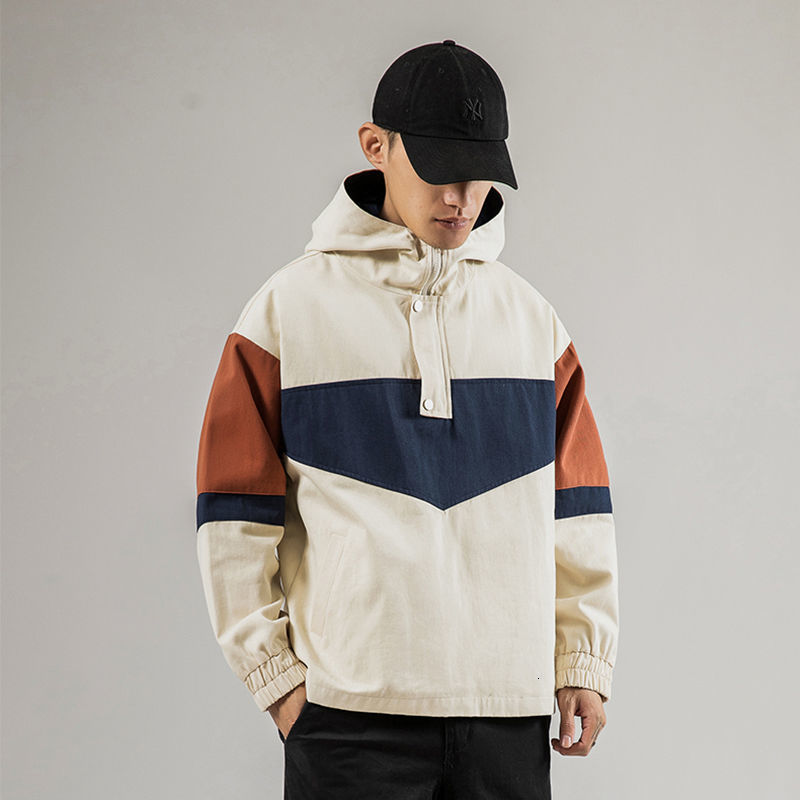 

Men's Korean Patchwork Jackets Streetwear Men Casual Loose Windbreaker Coats 2020 Autumn New Men's Hip Hop Jackets, Black