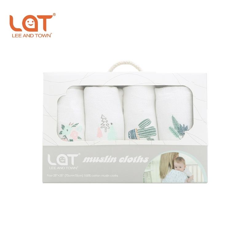 

Orginal LAT 70*70cm Newborn Gauze Muslin Cloth 4 Pack Absorbent Muslin Washable Diapers100% Cotton Baby Burp Cloth Aniamal Print, Blue