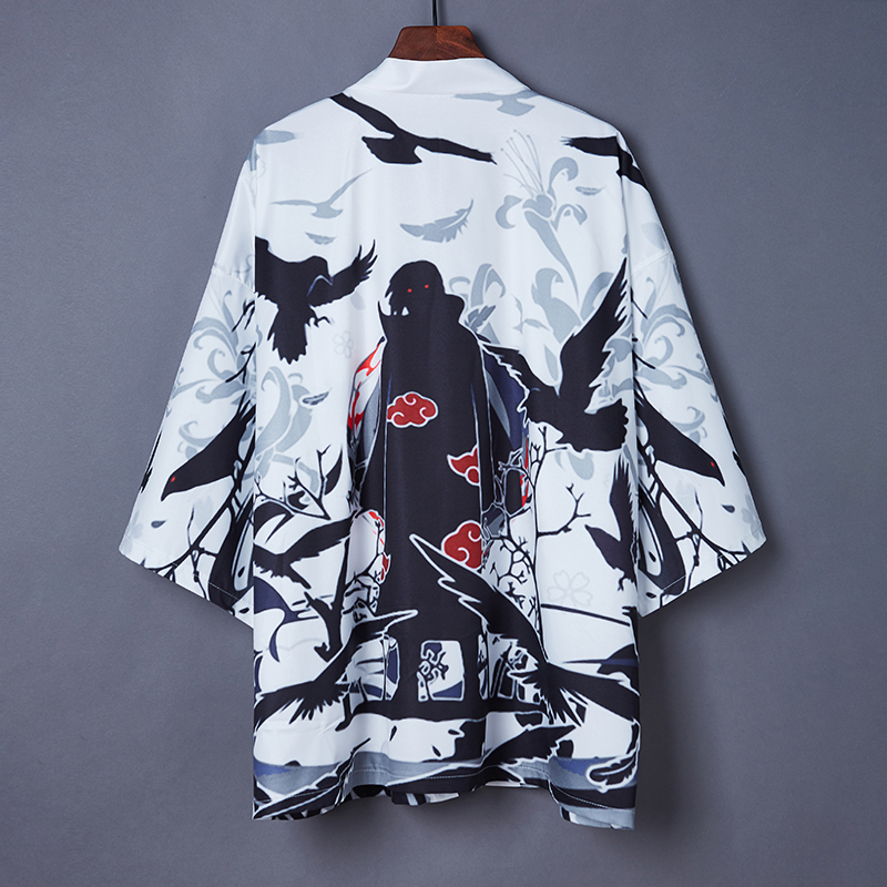 

#5081 Summer Devil Printed Kimono Jacket Women Short Sleeves Thin Cardigan Kimono Coat Unisex Streetwear Hip Hop Jacket Vintage, White