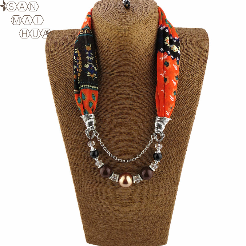 

2020 New Bohemia Women Jewelry Pendants Chiffon Scarf Wraps Bandana Gilr Soft Necklace Female Foulard Hijab Muslim Head scarve