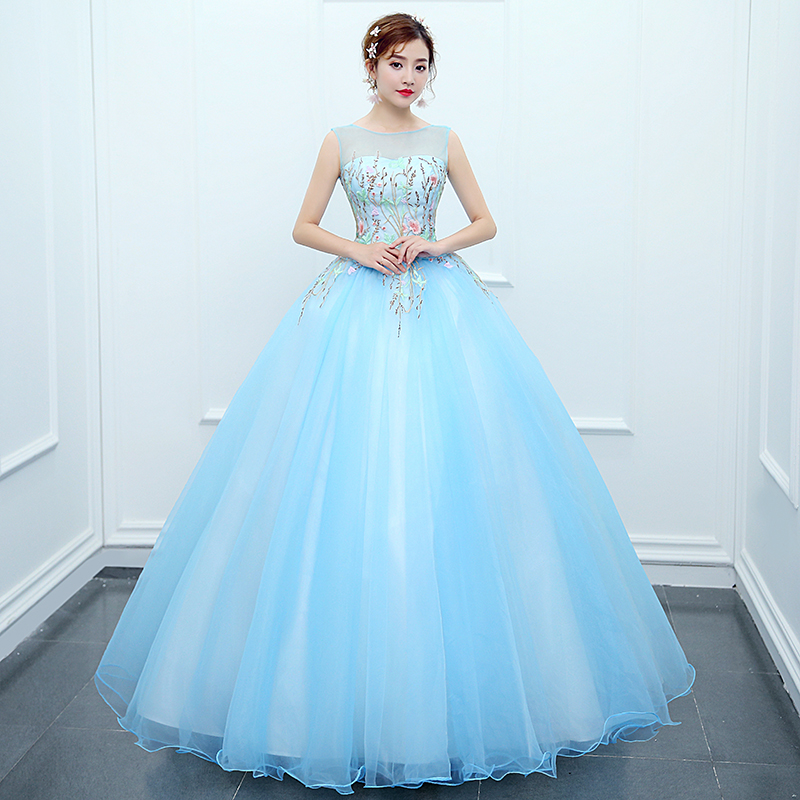 

2020 New Arrival Long Evening Dress Sleeveless O-Neck Lace Appliques Flower Illusion Gown for Formal Party Show Wedding, Pink