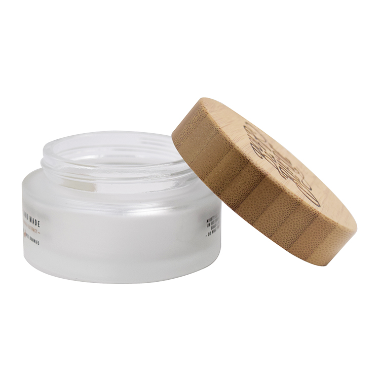 

50g Frosted Clear Glass Jar with Bamboo Lid Cosmetic Cream Bottle Glass Packaging Bottles with Wooden Cap for cream