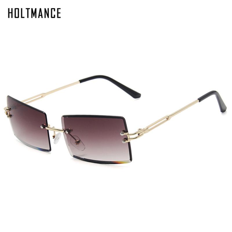 

New Rimless Rectangle Sunglasses Women Square Gradient Sun Glasses Retro Metal Female Shades Blue Green Ins Eyewear UV400