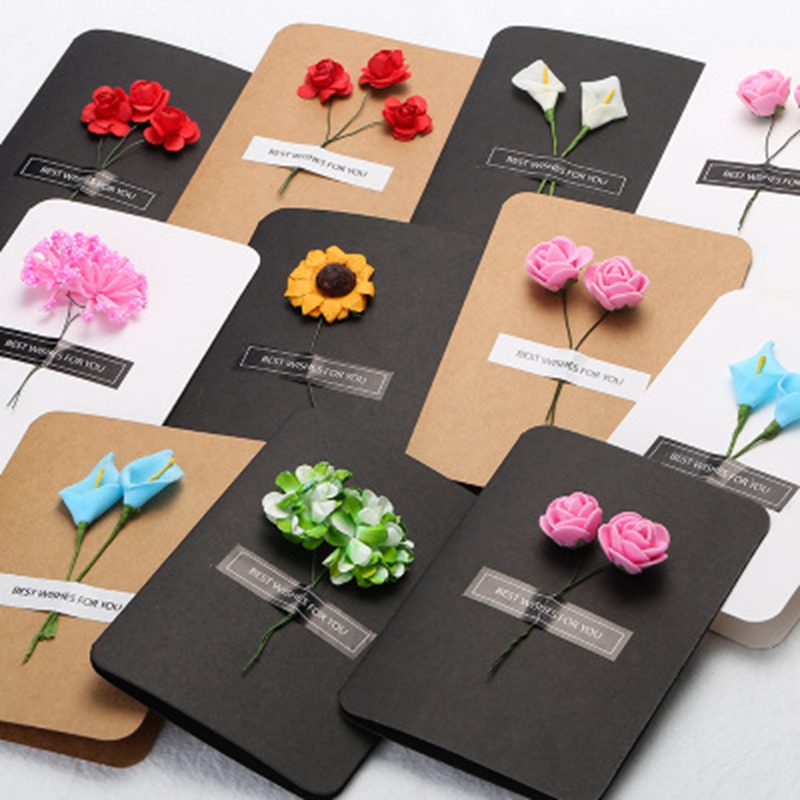 

3d gift card wedding invitations birthday invitation dried flower popup card Vintage Birthday Cards Business Kraft 10pcs