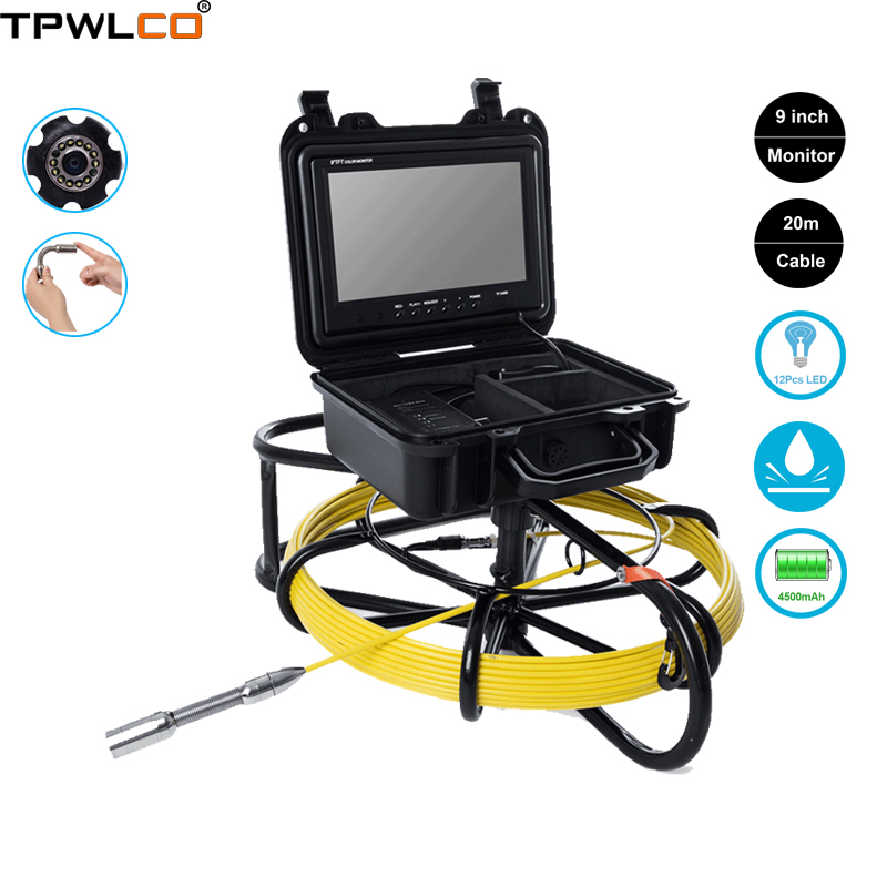 

9inch TFT LCD Screen Pipe And Wall Sewer Inspection Camera System 20m High Quality Special Cable 23mm Camera With 12pcs LED