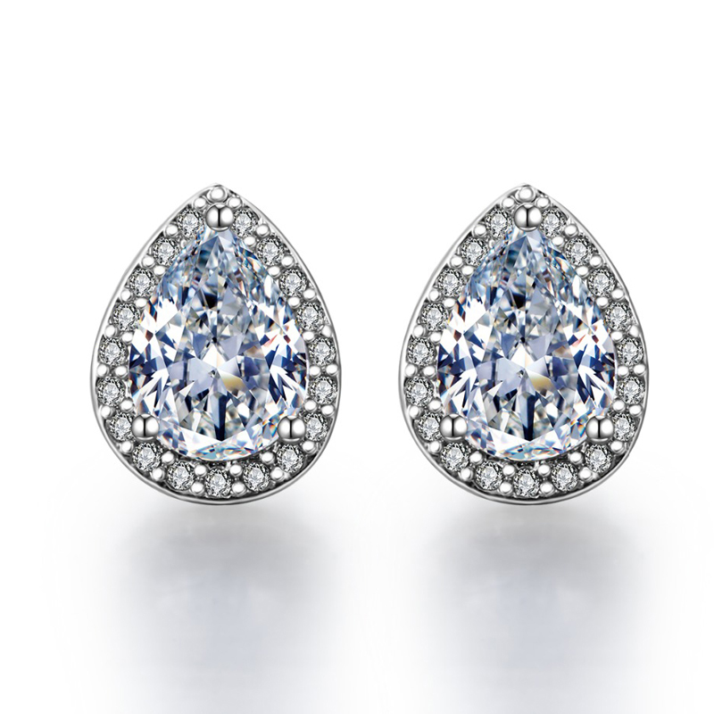 

Februaryfrost Brand Romantic Water Drop Shaped Stud Earrings for Women Pear Shaped Micro Paved Crystal Stone Girl's Prefer Earring