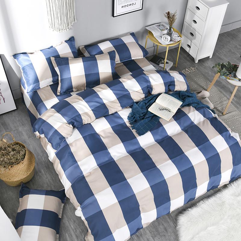 

simple plaid stripe bedding set king queen full 5 size bed linen 4pcs/set duvet cover set luxury bed sheet AB side bedclothes, Hongrizi010