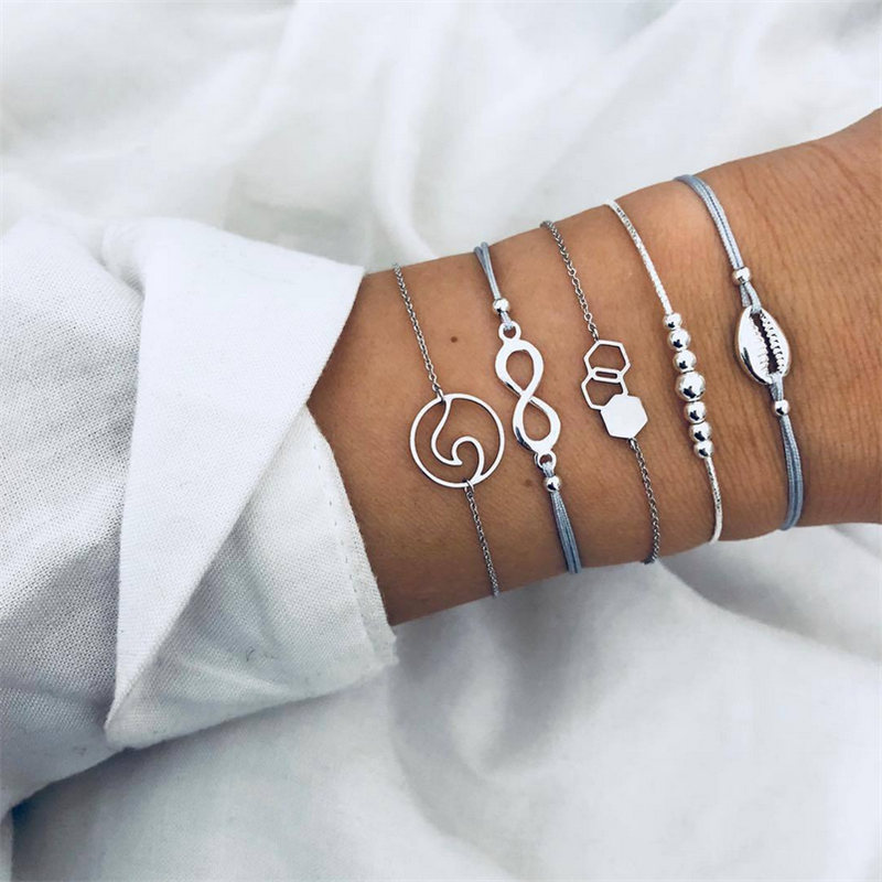 

cmoonry 5Pcs/Set Trendy Bohemia Style Bracelet & Bangle 2020 New Fashion Wave 8 Shape Infinity Shell Beads Charm Bracelet Femme