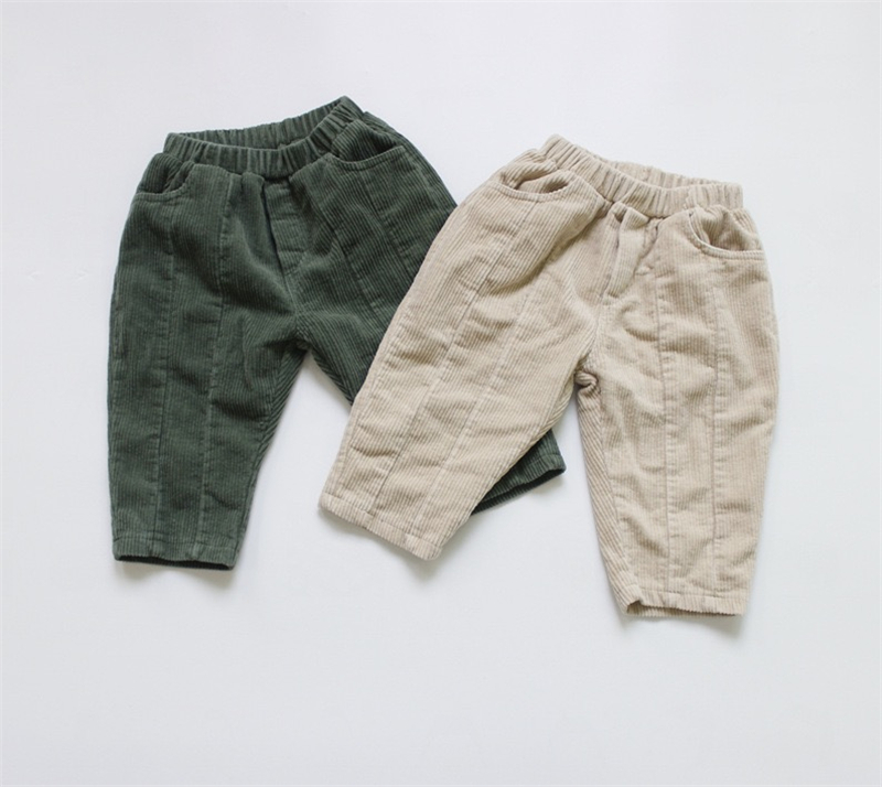 

FM Korean INS Quality New Autumn Kids Little Boys Plain Pants Corduroy Cotton Autumn Elastic Wasit Trousers Spring Children Girls Trousers, Mixed colors please remark